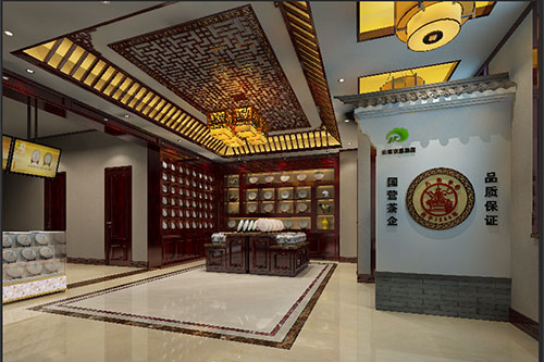 霍林郭勒古朴典雅的中式茶叶店大堂设计效果图